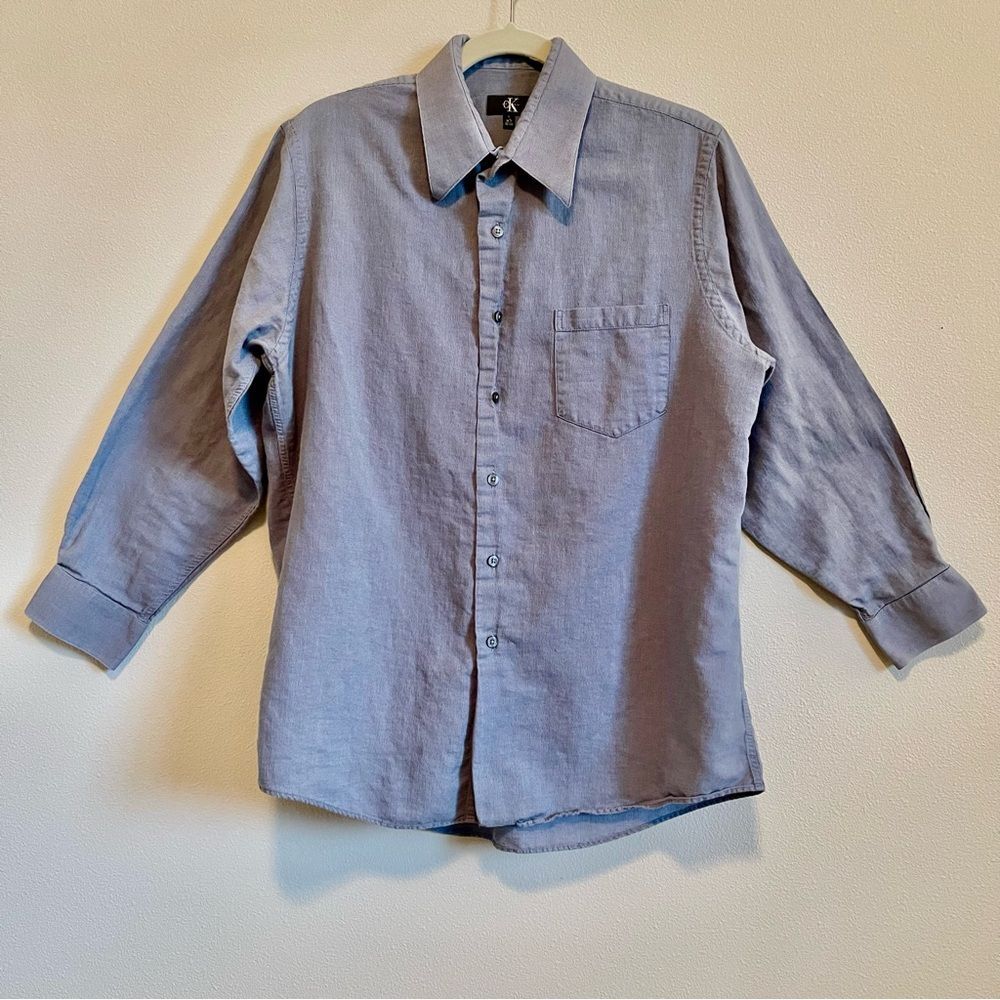 Calvin Klein Men's Button Down Gray Shirt Large 100% Cotton